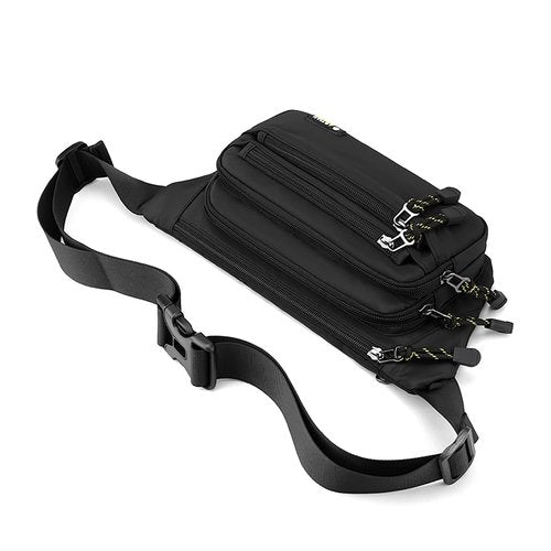Large Waist Bum Bag Fanny Pack for Outdoor Sport Fashion Waterproof Bag Belt Bag for women men boys Multifunctional Travel Workout Hiking Running Cycling 6 Zipper Pockets (Black)