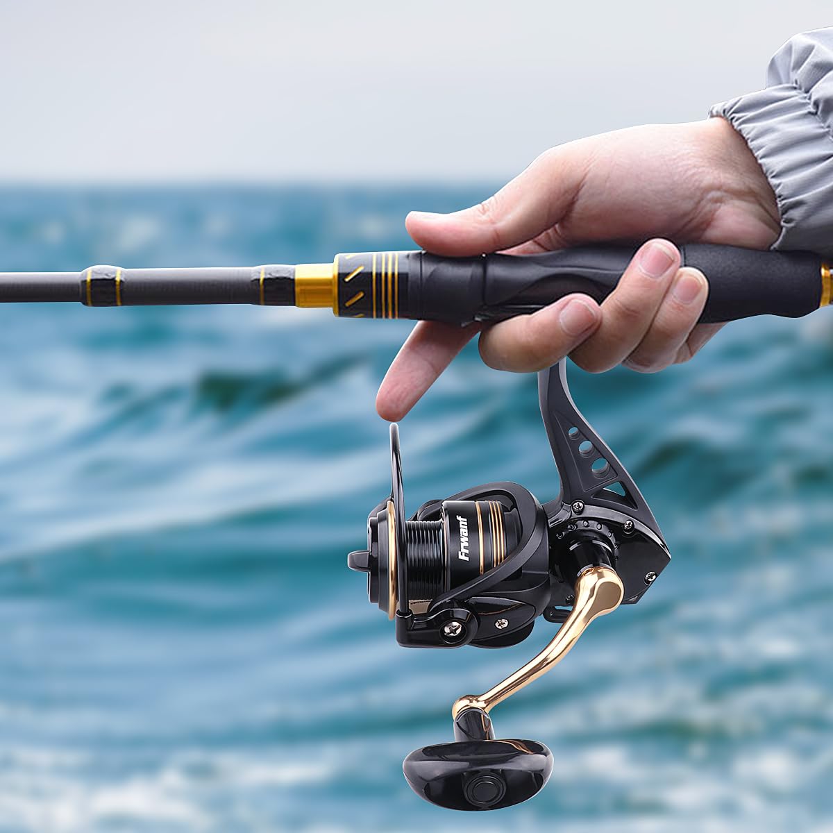 Frwanf Spinning Reel, Freshwater and Seawater Fishing Reel, Max 17.6lb Carbon Resistance, High Speed Gear Ratio, Premium New Rolling Bearing and Drive Gear, Metal Spool and Handle (FMCF2000)