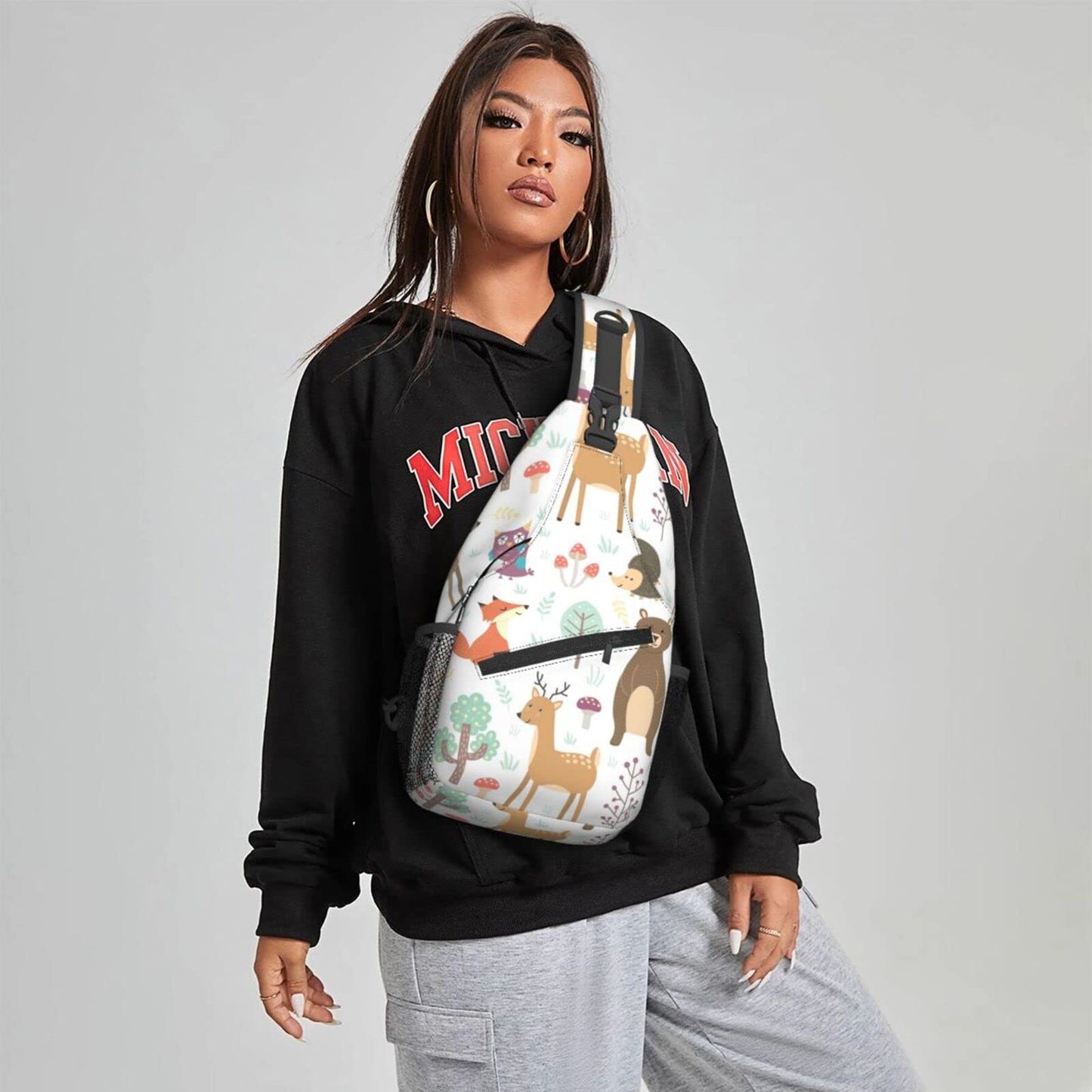NiuKom Fox Deer Bear Sling Bag for Women Crossbody Sling Backpack Men Casual Daypack Backpacks Gym Cycling Travel Hiking