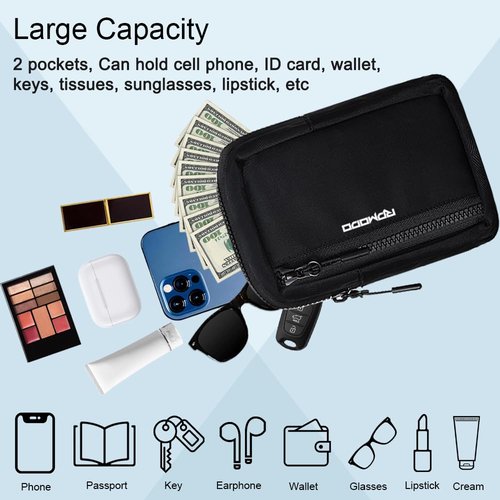 RDMODO Sling Bags for Men, Small Crossbody Bags for Women, Water Resistant Nylon Casual Chest Bag with Adjustable Strap, Lightweight Dual Pocket Shoulder Bag for Travel Walking Jogging (Black)