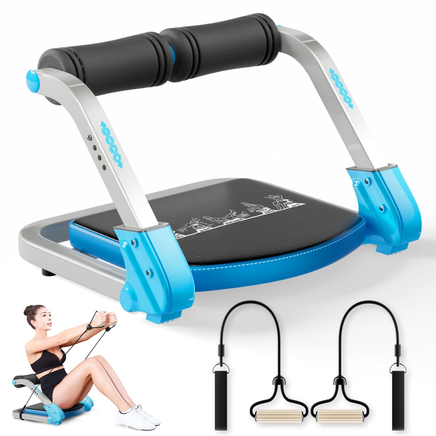 Ab Trainer/Crunch Machine, Ab Workout Equipment, 4 Adjustable Resistance, Sit Up Machine for Stomach Workout, 350 LBS Weight Capacity, Automatic Rebound,Fitness Equipment for Home