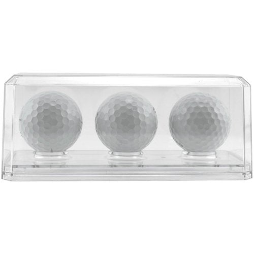 Pioneer Plastics 143C3GOLF-BC-UV Clear Plastic 3 Golf Ball Display Case with Clear Base (UV Resistant), 6.125" W x 2.625" D x 2.25" H