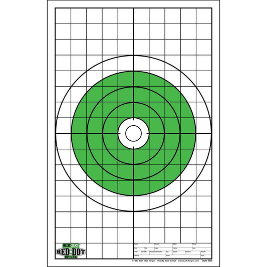 Red Dot Optics Style 5: Large 10" EZ2C Green Bullseye Targets Optic Zeroing Shooting Paper Targets High Visibility Firearms and Rifles Target 11" x 17" (Pack of 50)
