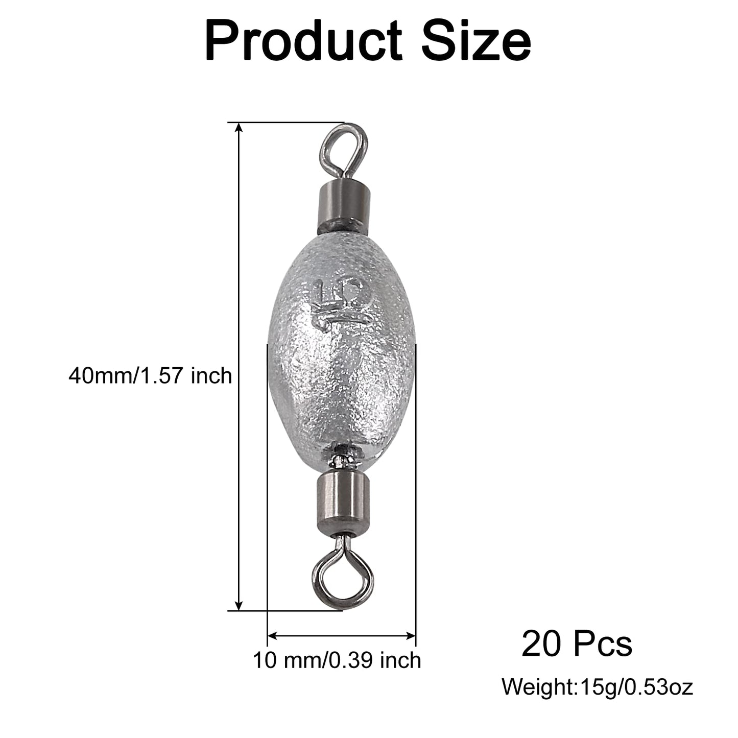 Hitefu 20PCS Fishing Weights Sinkers, 1/2oz Inline Weights Lead Fishing Weights Trolling Sinkers, Egg Sinkers for Bottom Fishing