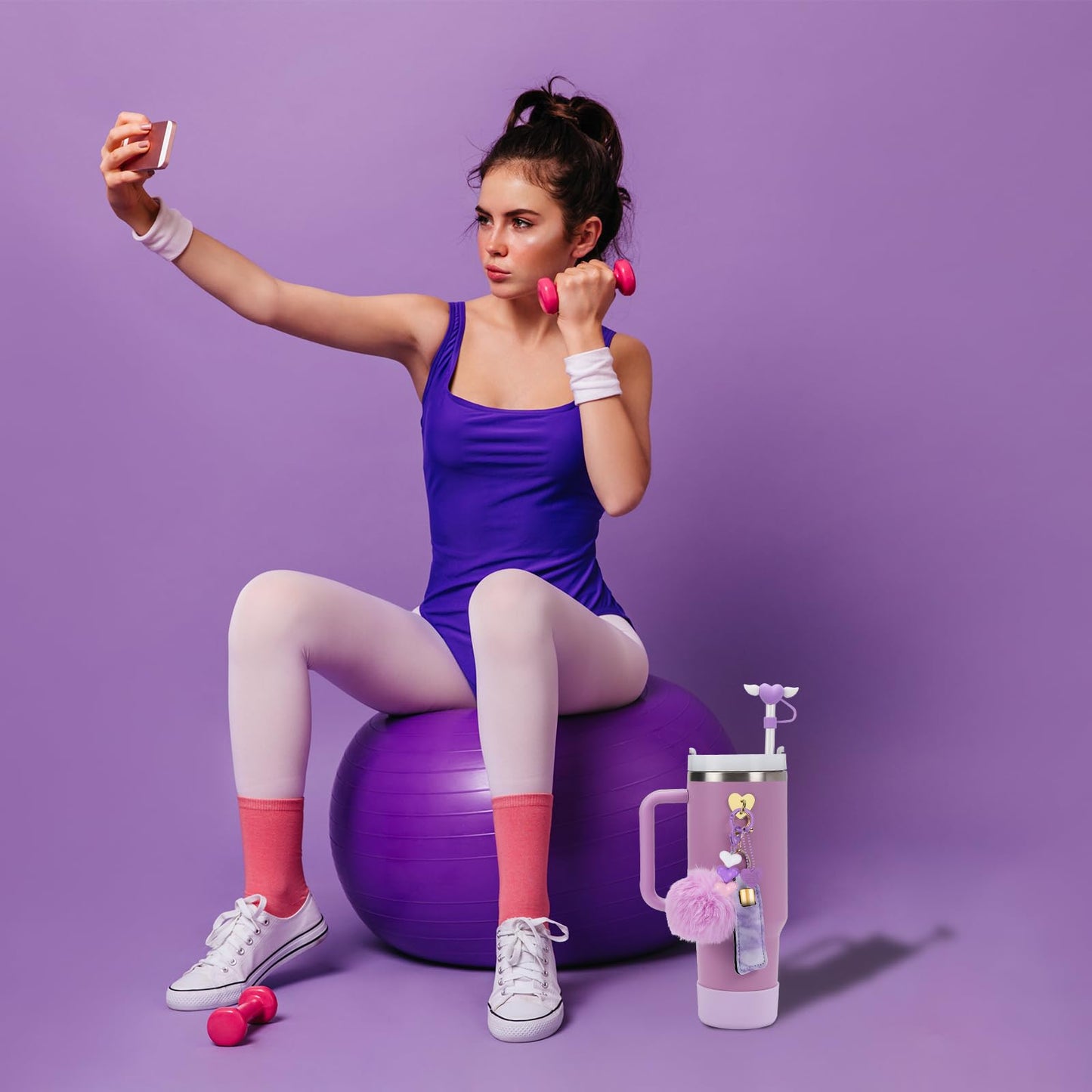 Amintiri Silicone Stanley Cup Boot, Lipstick Holder, 2 x Straw Cover, 2 x Charms for Stanley 40oz & 30oz Tumbler (Blue)