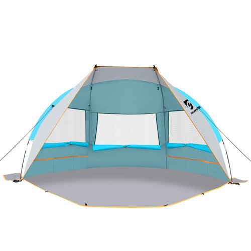 Unicamper Beach Tent 2-3 Person Sun Shelter UPF 50+ with Extended Waterproof Pe Floor & 3 Mesh Roll Up Windows Fits, Portable Beach Shade Easy Setup for Outdoor Camping, Indoor, Fishing, Yard. (Blue)