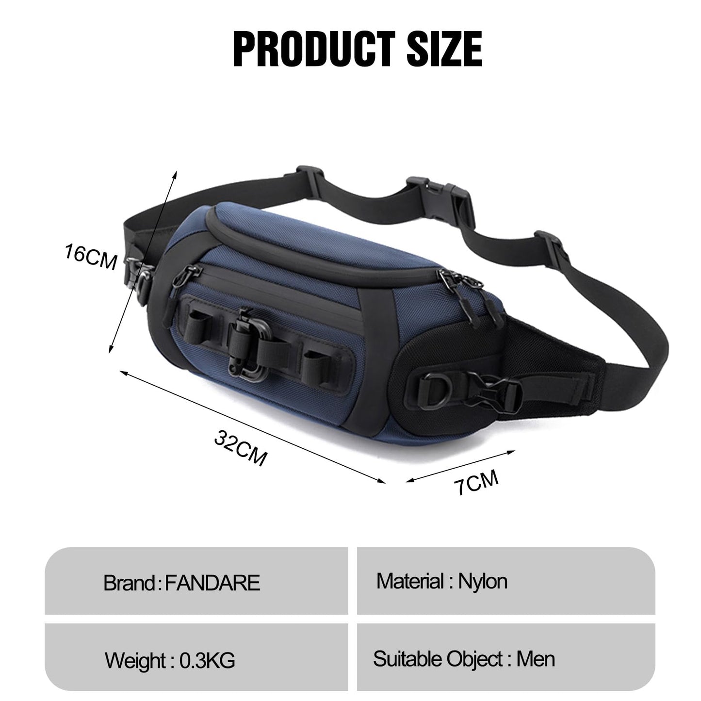 FANDARE Waist Fanny Pack Casual Sling Bag Sport Bumbags for Women Men Chest Crossbody Bags Cover Pack for Hiking Cycling Travelling Outdoor Gym Business Nylon Shoulder Pouch Dark Blue