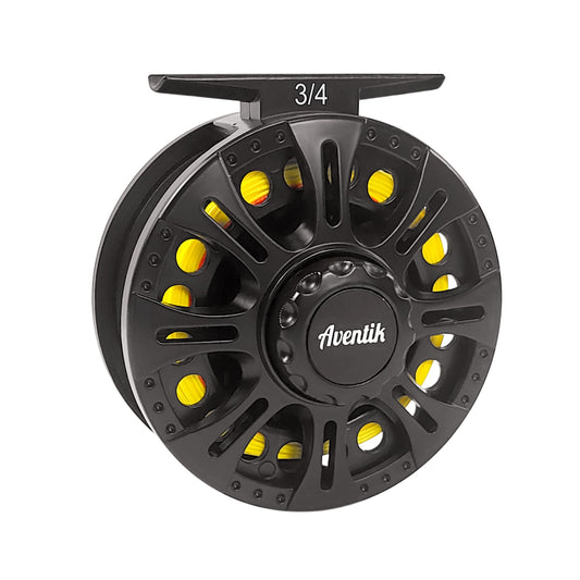 Aventik Z Fly Reel Center Drag System Classic III Graphite Large Arbor Sizes 3/4, 5/6, 7/8 Fly Fishing Reels (3/4 with Line)