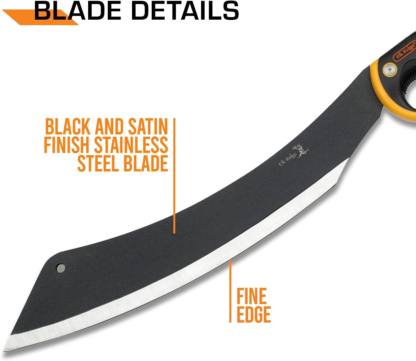 Elk Ridge - Outdoors Fixed Blade Machete - 20.5-in Overall, Black Stainless Steel Blade, Orange and Black Injection Molded Handle with Lanyard, Nylon Sheath, Camping, Hunting, Survival - ER-280, One Size