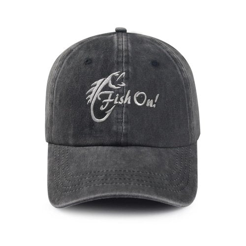 YISHOW Embroidered Fish On Bassball Cap Fishing Bite Vintage Men and Women Embroidered Hat Black