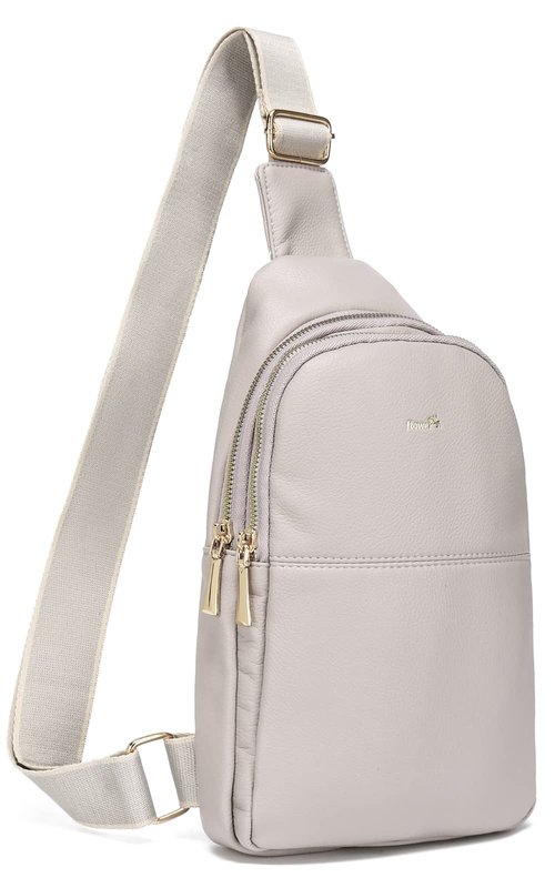 Peyorom Small Crossbody Sling Bag for Women, Vegan Leather Chest Bags Sling Backpack Hiking Travel Daypack (Grey)