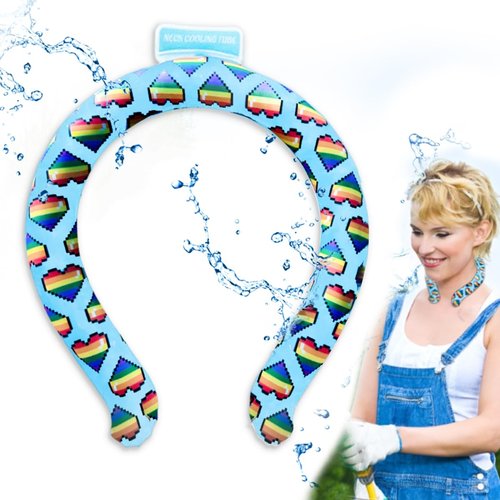 Portable Ice Ring, Neck Cooling Tube, Wearable Cooling Neck Cooler, Reusable Cooling Artifact Suitable for Hot Weather, Indoor and Outdoor Workers, Summer Parades and Celebrations(Love Rainbow-Blue)