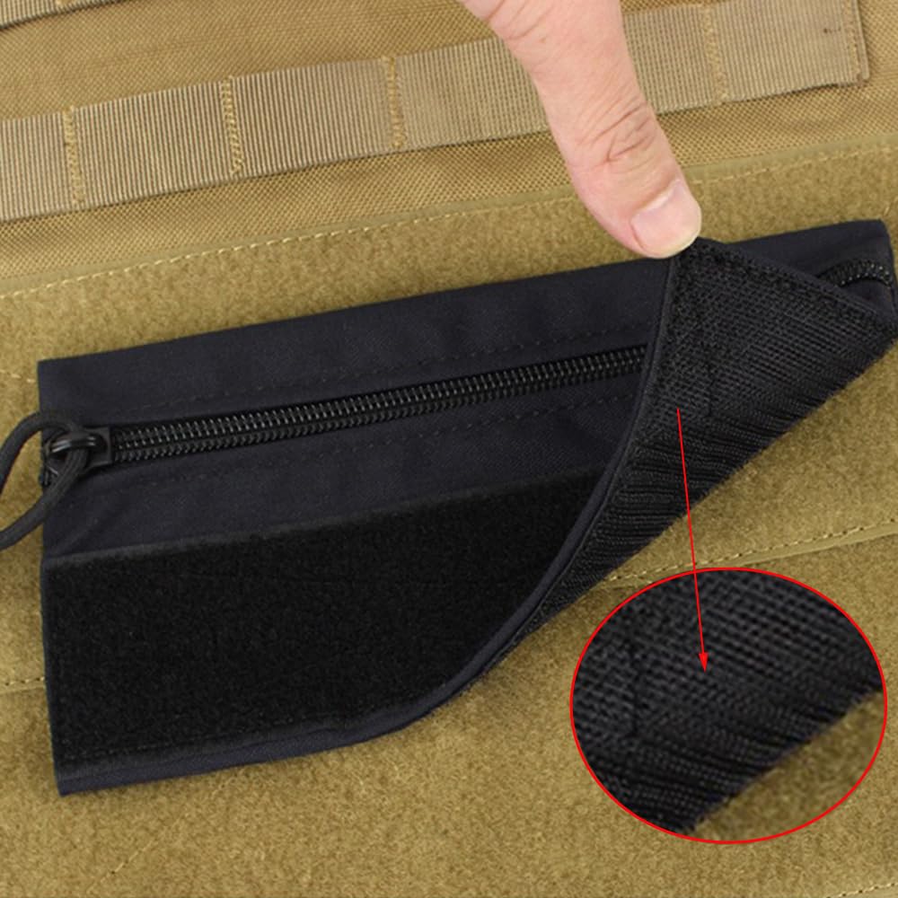 2pcs Tactical Tool Zipper Pouch EDC Elastic Organizer Holder, Expansion Pouch Utility Bag Insert Attachment with Hook Plate Backed, Storage Pocket Set for Tactical Vest Chest Rig Backpack (Black)