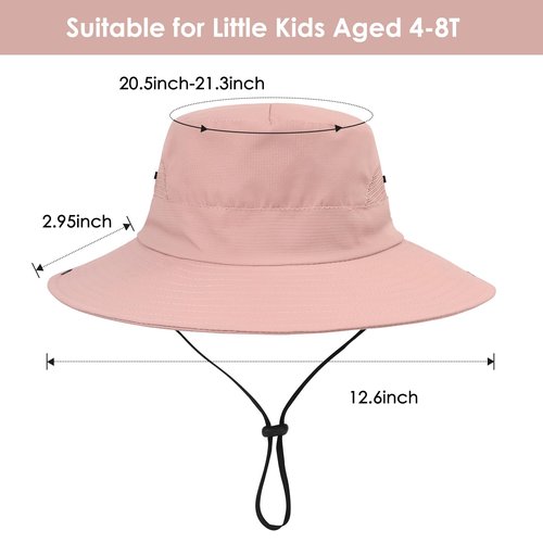 Zando Kids Sun Hat Girls with Ponytail Hole UPF 50+ Kids Bucket Hat Girls Wide Brim Fishing Safari Hats for Summer Beach Cap Big Kids Solid Pink 8-12 Years