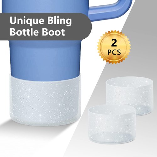 WUQID 2 Pack Bling Silicone Boot Compatible with Stanley Quencher Adventure 40oz & Stanley IceFlow 20oz 30oz, Reduces Dents Protective Water Bottle Bottom Cover Sleeve Compatible with Stanley Tumbler
