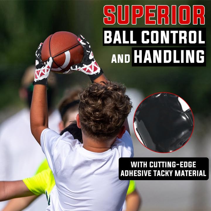 Youth Football Gloves Kids Receiver Gloves with Tacky Grip - Black, Youth M