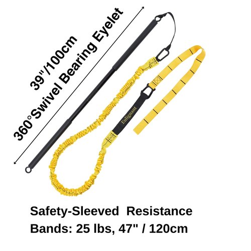 Weighted Bar and Resistance Cord for Rotational Core-Strength Training, Swing Trainer
