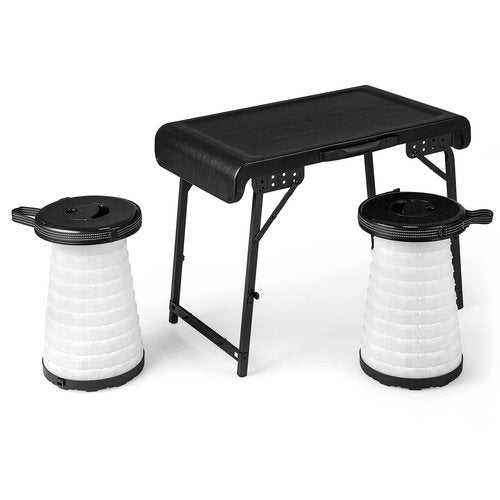 Tangkula 3 Piece Camping Set, Folding Table with 2 Collapsible LED Stools, Carry Handle, Portable & Lightweight for Outdoor Hiking Camp Picnic Fishing