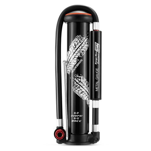 ROCKBROS Mini Bike Pump Portable Bicycle Pump with Hidden Pressure Gauge Fits Presta & Schrader Valves 220PSI Compact Bike Tire Pump for Road/Mountain MBX Bike