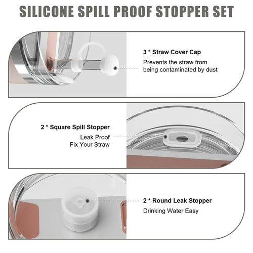 Water Bottle Holder with Strap for Stanley 40oz Tumbler with Handle, Water Bottle Carrier Bag with Phone Pocket, 2 Straw Covers, 6 Silicone Spill Proof Stopper for Stanley Cup Accessories(Cream)