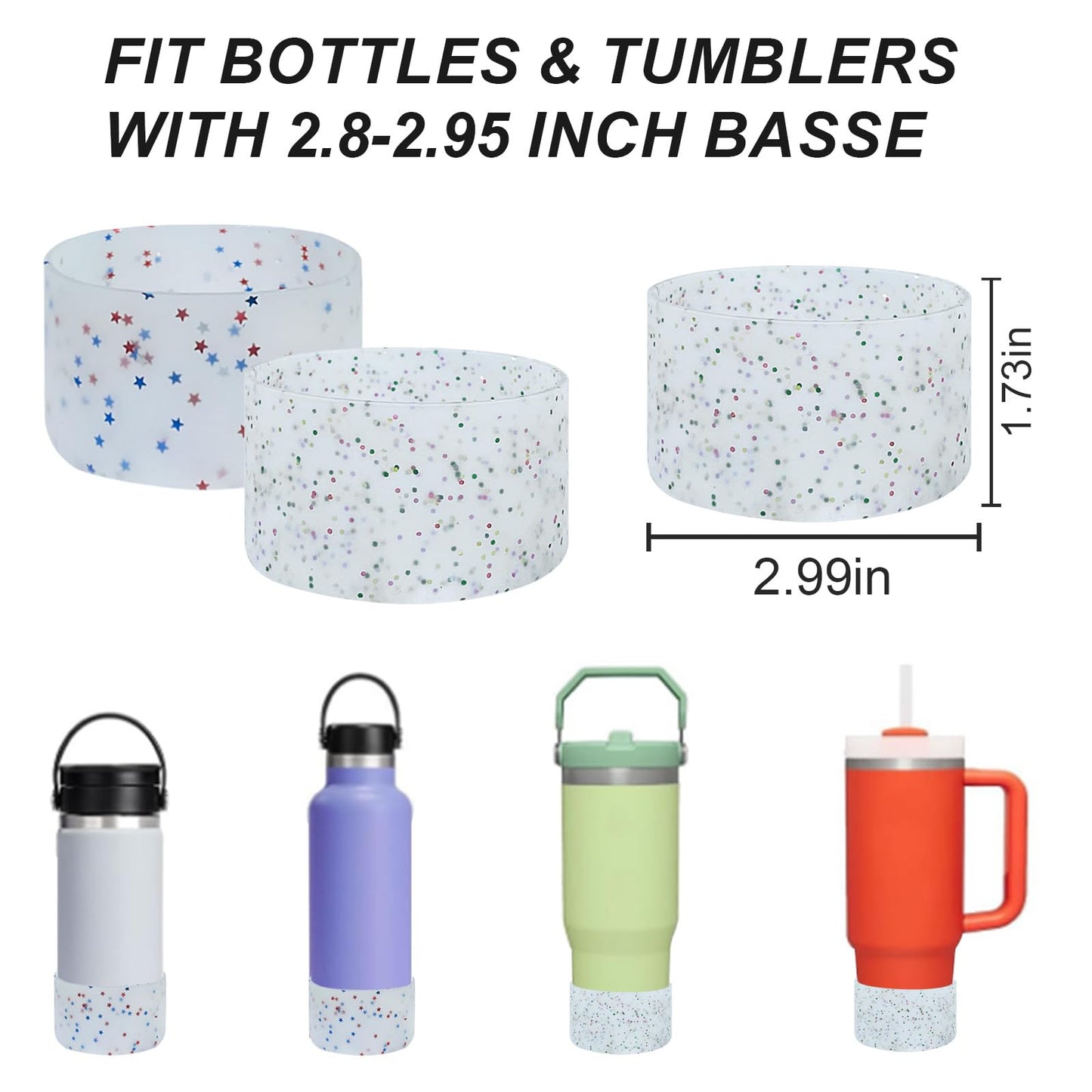 GENLEAS 2 PCS Protective Glitter Silicone Boot or Stanley Tumbler 20oz-40oz, for Hydro Flask Water Bottle 12oz-24oz, Anti-Slip Sleeve for Bottles with 2.88-2.97in Bottom