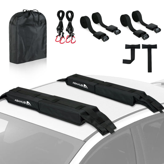 Abahub Car Soft Roof Rack Pads for Kayak,Canon,Surfboard,SUP Include 2 Tie Down Rope, 2 Quick Loop Strap, 2 Heavy Duty Tie Down Straps and a Storage Bag(Black)
