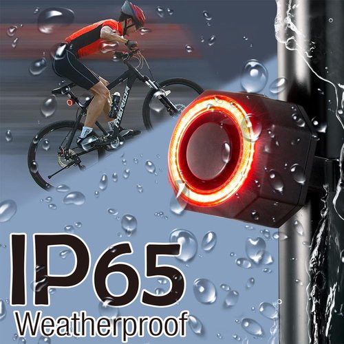 Bike Burglar Alarm with Tail Light, Anti Theft Vibration Triggered Sensing Siren Waterproof Smart Auto Brake Sensing Tail Lamp with Remote, USB Charger Rear Light