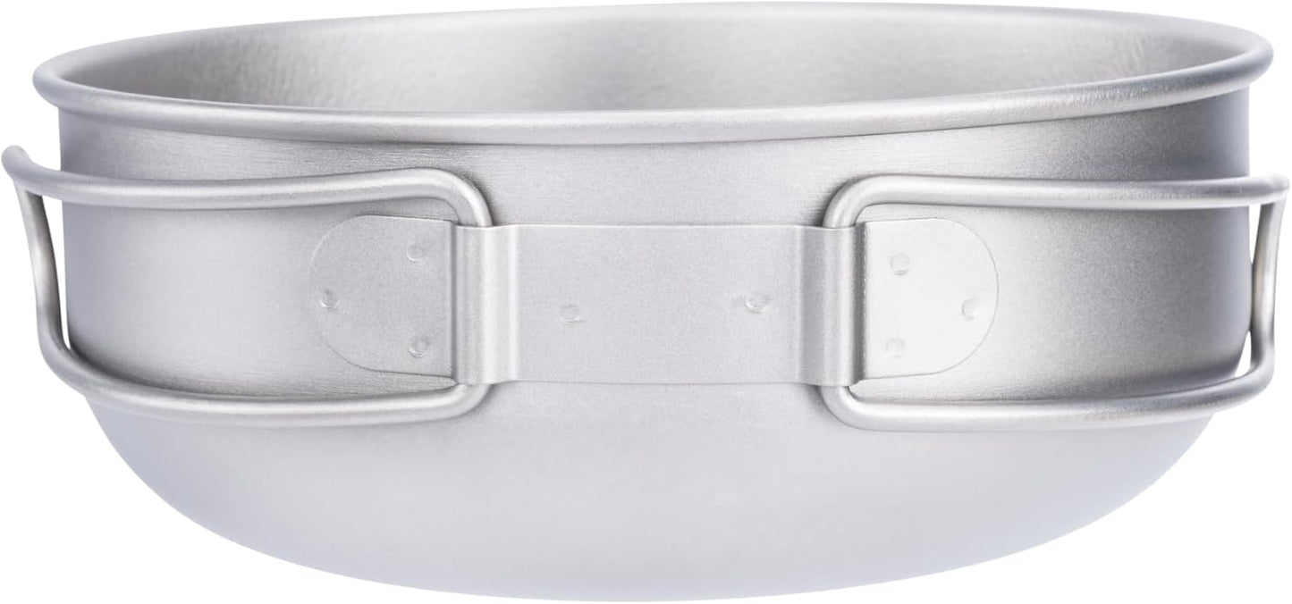 iBasingo 3-Piece Set Titanium Pot Set Camping Cooking Pan with Folding-Handle Outdoor Camp Cookware Pot Sets