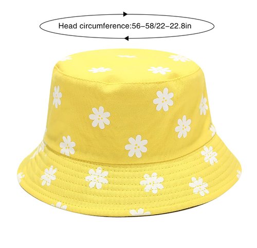 XYIYI Flower Yellow Bucket Hat Beach Fisherman Hats for Women, Reversible Double-Side-Wear