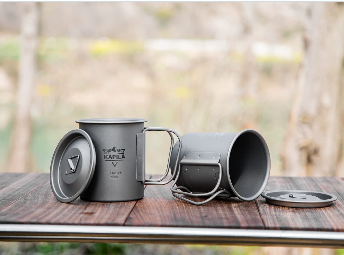 KAPILA 300ml -750ml Titanium Cup/Pot Lightweight Backpacking Camping Mug Foldable Handle Titanium Pot with Lid Camping Hiking Picnic Open Fire Cooking (300ML)