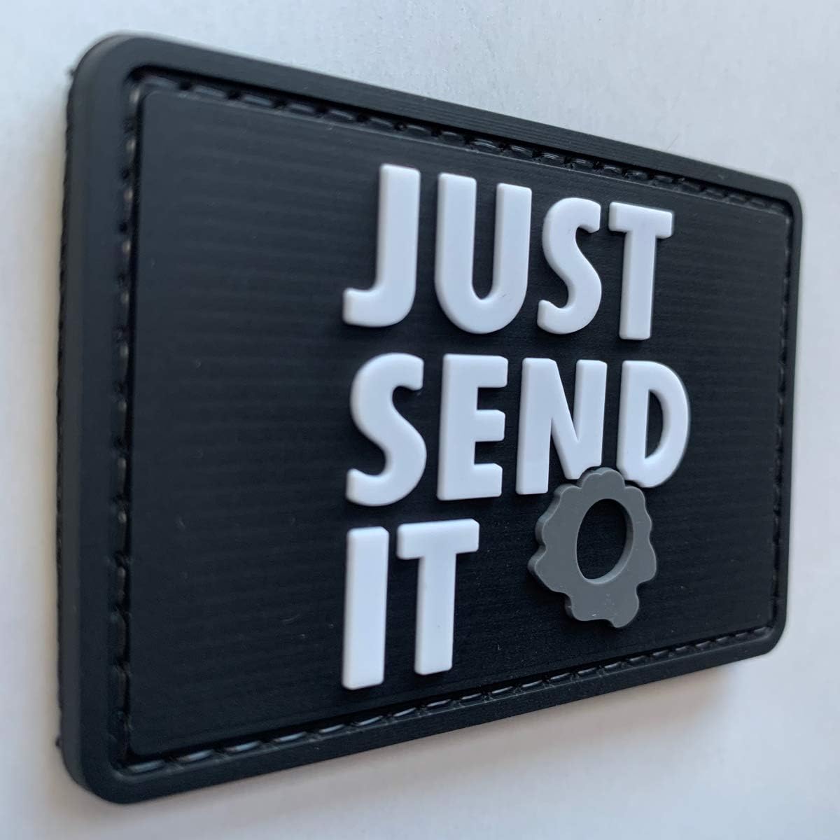 Just Send It Sniper Rubber Tactical Patch 2.95x2 inches with Hook Fastener Back for Hats Caps Clothing Vests Bags Backpacks (Tan)