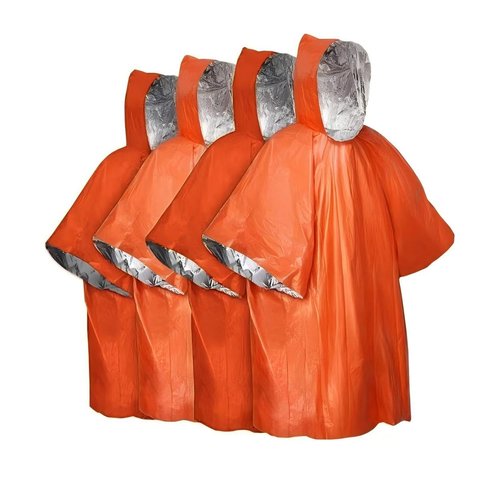CYFaiLiQ Outdoor multifunctional emergency rain cloak maintains 90% of body heat, made of reusable PE material, suitable for camping and hiking emergency supplies, 4 pieces