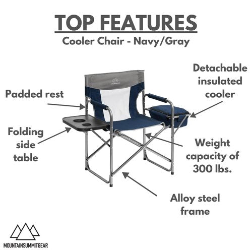 MOUNTAIN SUMMIT GEAR Foldable Cooler Chair with Attached Side Table for Camping/Hiking/Backpacking by Caddis Sports (Navy)