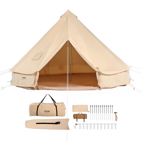 VEVOR Canvas Bell Tent, Yurt Tents 4 Seasons 4 m/13.12 ft, Canvas Tents for Camping with Stove Jack Holds up to 6 People, Family Camping Outdoor Hunting Party