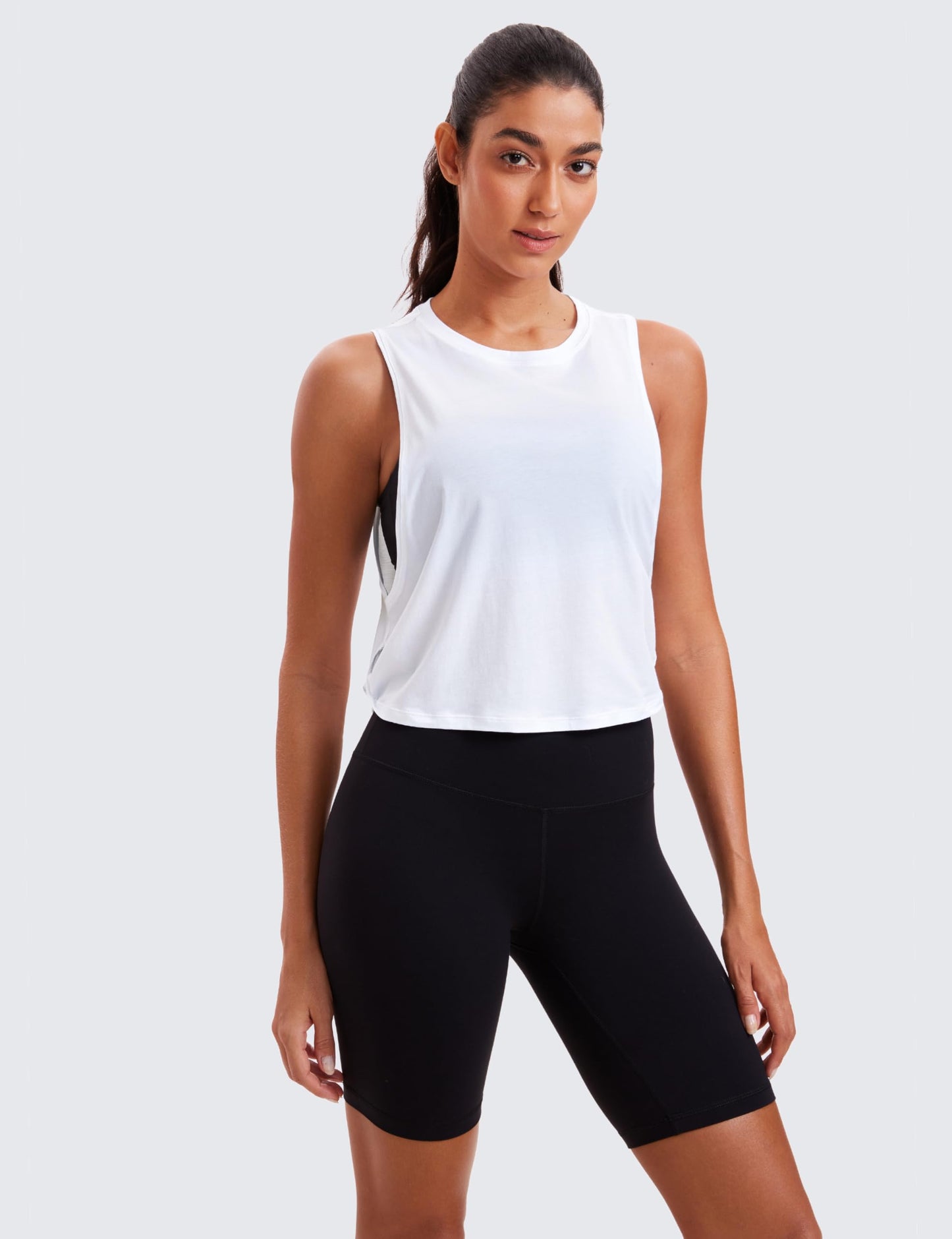CRZ YOGA Pima Cotton Large Armhole Tank Tops for Women - Workout Sport Athletic Yoga Running Gym Loose Crop Sleeveless Shirts Deep Armhole-White X-Large