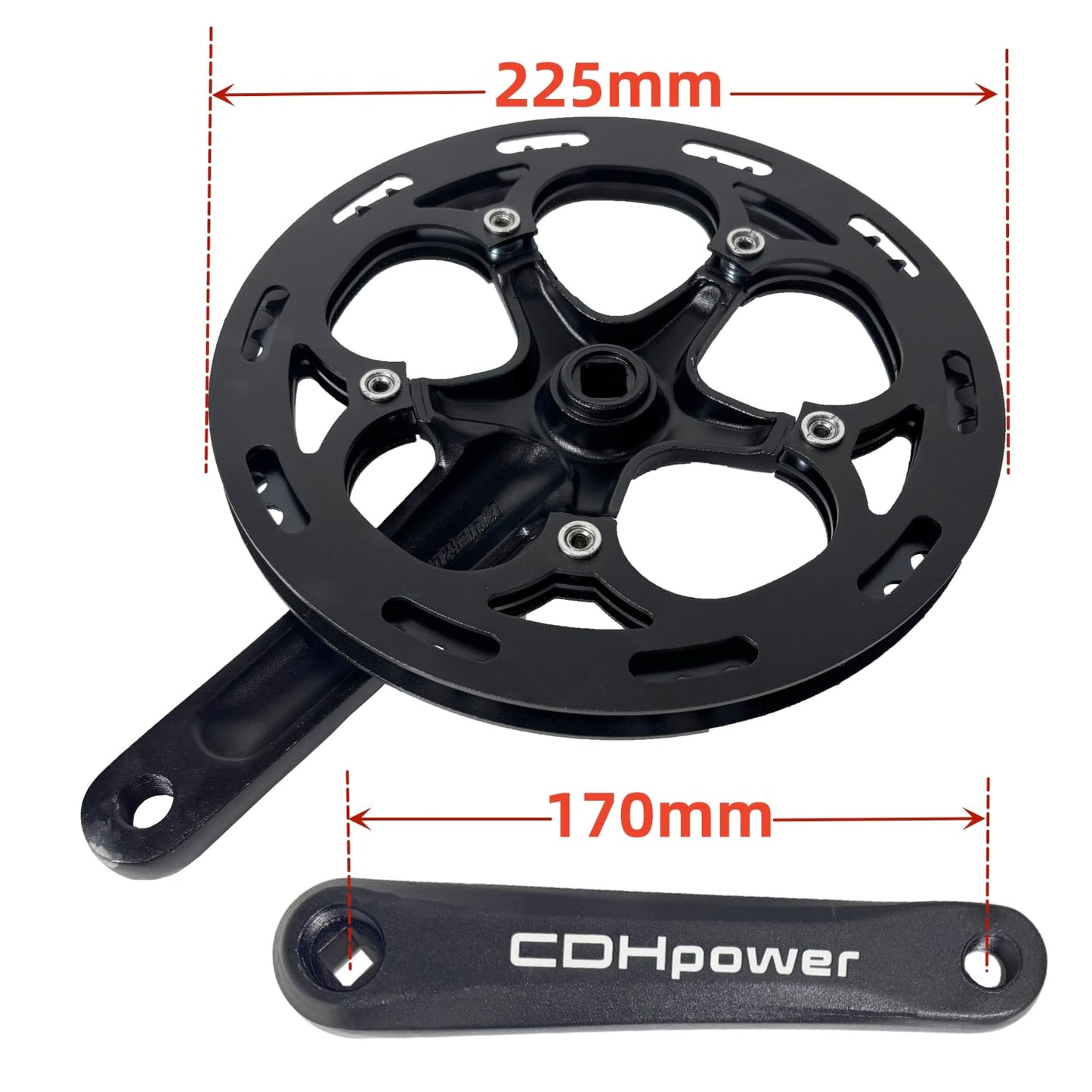 AUTES Single Speed Bike Crankset 52T/170mm/130mmBCD Alum Double Chainring Guard Square Hole Crank Arm Set for City Bike/Electric Bike/Road Bikes/MTB/Folding Bicycle