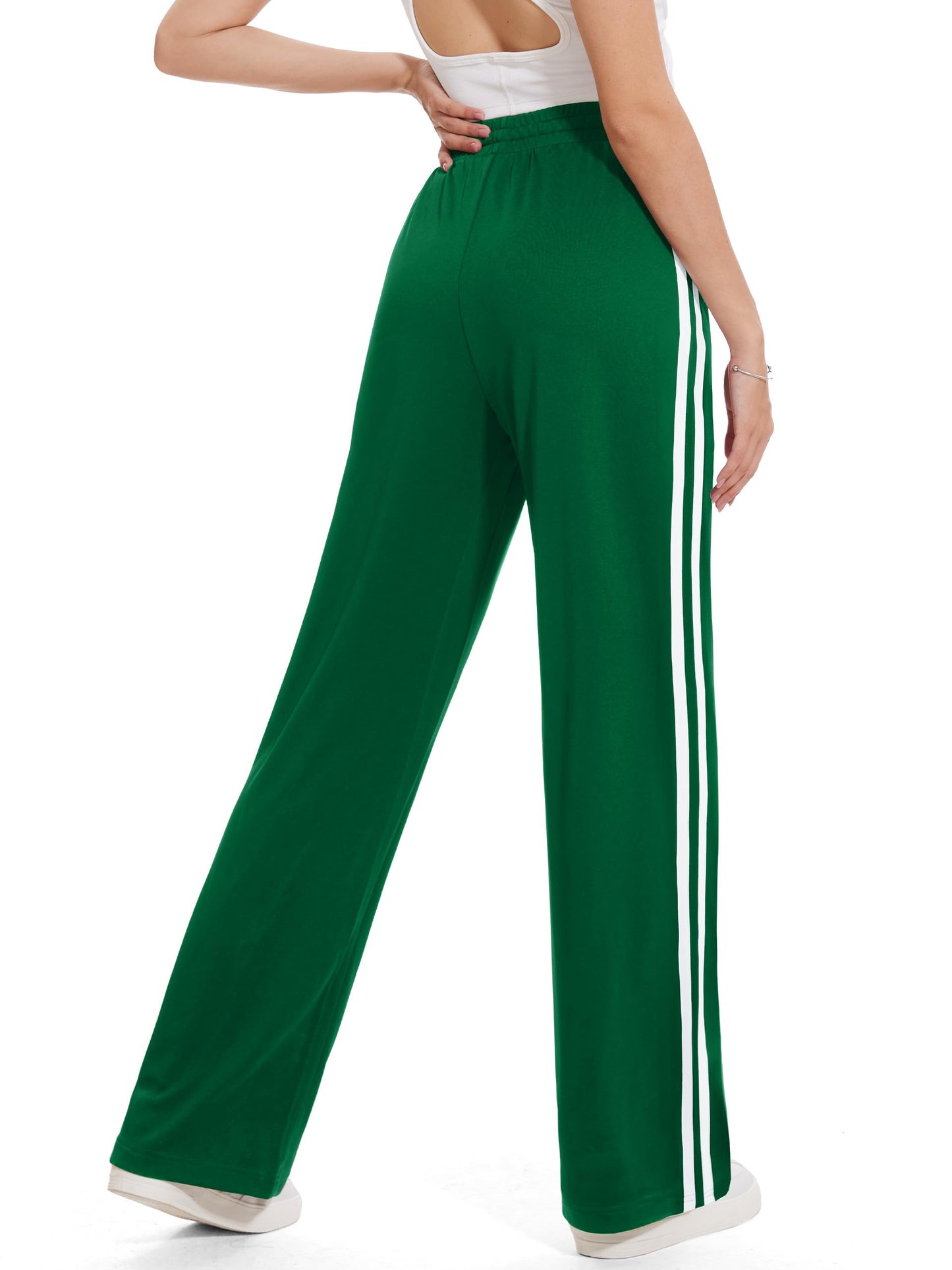 Tapata Women 30" Inseam Warm Up Track Pants Wide Leg Baggy Sweatpants Lightweight Side Stripe Ladies Slacks Workout, Green, L