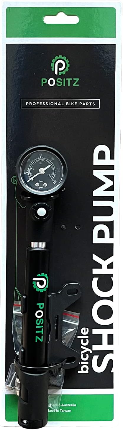 MTB High Pressure Suspension Shock Pump (300 PSI Max) for Mountain Bike Forks & Rear Suspension Systems with Easy Attach Nozzle for Maximum Pressure