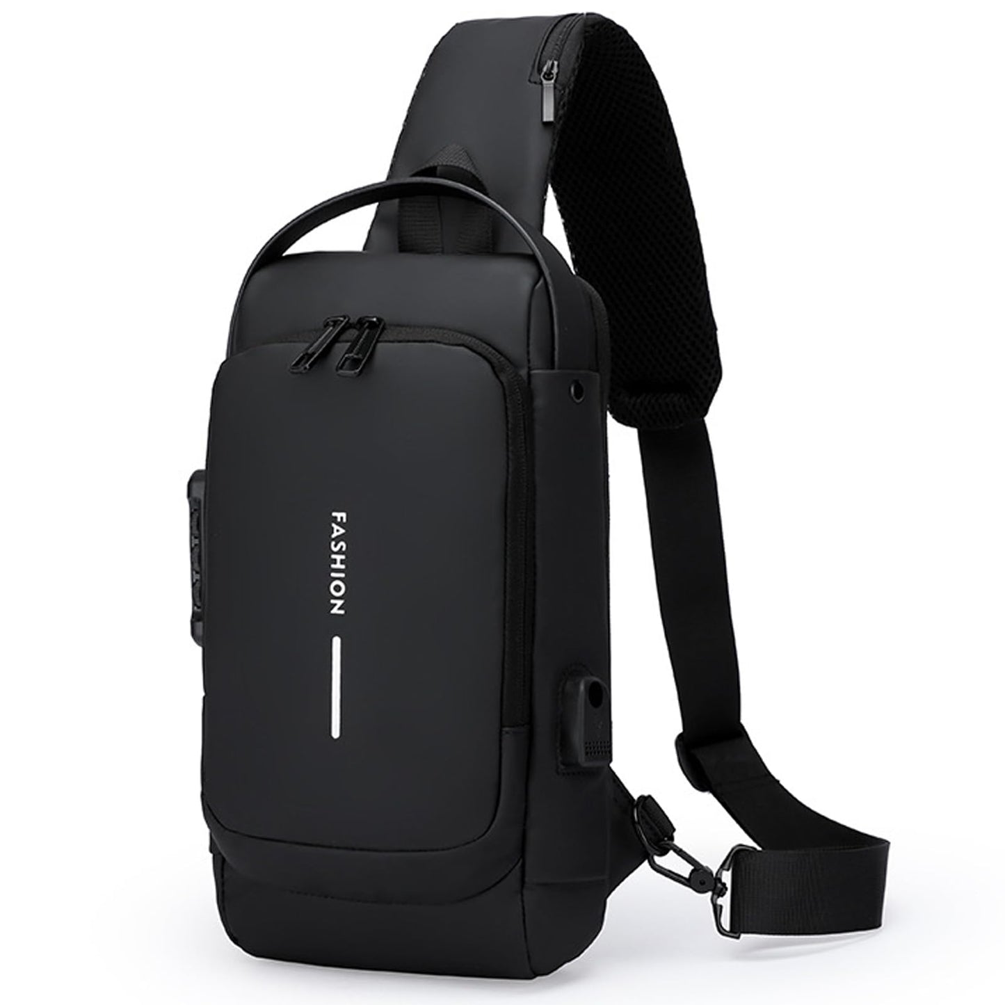 ISDULA Sling Bag for Men Anti-Theft USB Crossbody Bags Waterproof Chest Daypack Waterproof Shoulder Backpack (Black)