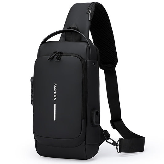 ISDULA Sling Bag for Men Anti-Theft USB Crossbody Bags Waterproof Chest Daypack Waterproof Shoulder Backpack (Black)