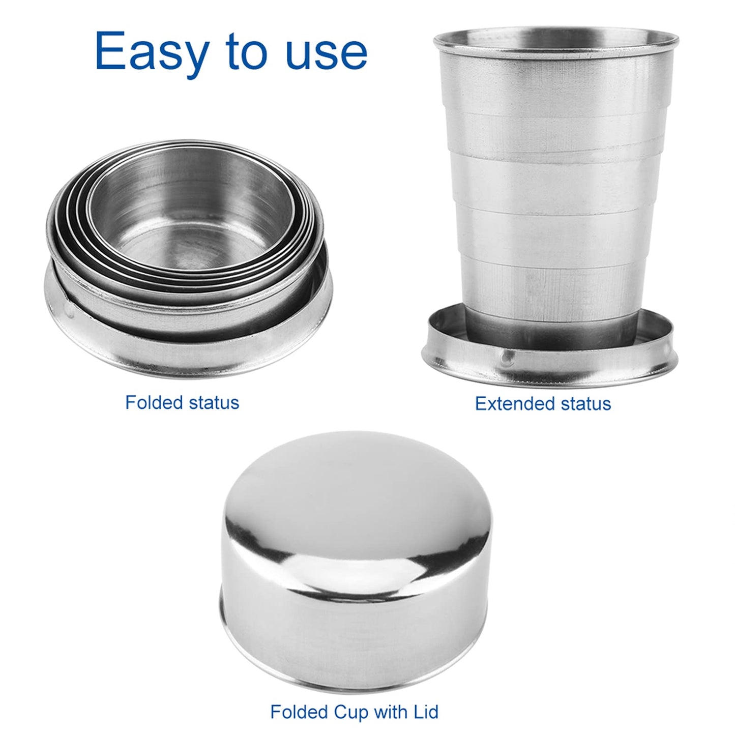 Stainless Steel Collapsible Cup, Camping Folding Cup Retractable Travel Mug with Lid Keychain Portable Drinking Outdoor Demountable Stackable Expandable Protective Cap for Hiking Picnic Coffee(S)