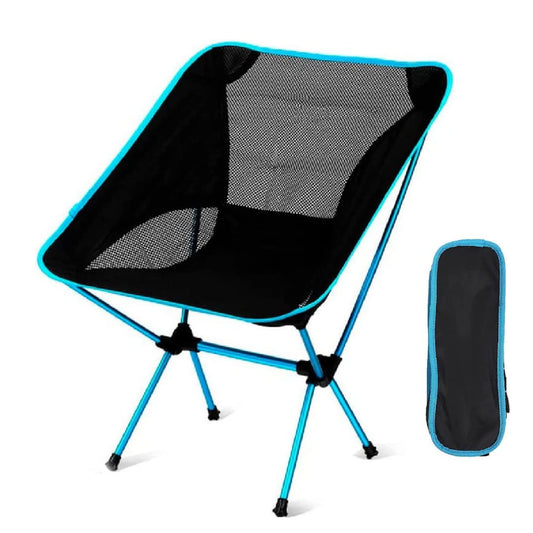 Camping portátil Chair, Beach Chair, Camping Accessories, Lawn seat Strong alluminium seatrecliner transportable and Easy to Assemble. for Adults. Blue.