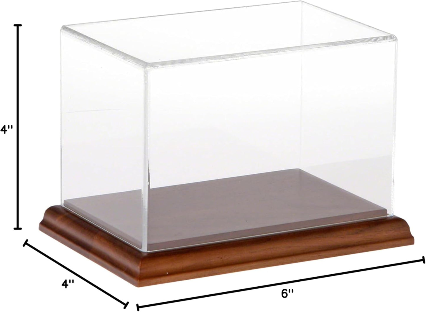Plymor Clear Acrylic Display Case with Hardwood Base, 6" W x 4" D x 4" H