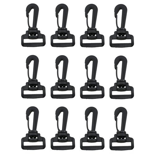 TAODAN 12PCS Plastic Swivel Snap Hooks 1 Inch Quick Release Nylon Webbing Hooks Keychain Replacement Clips for Suitcases Backpacks Bags Luggage Shoulder Strap Hardware Fasteners Black