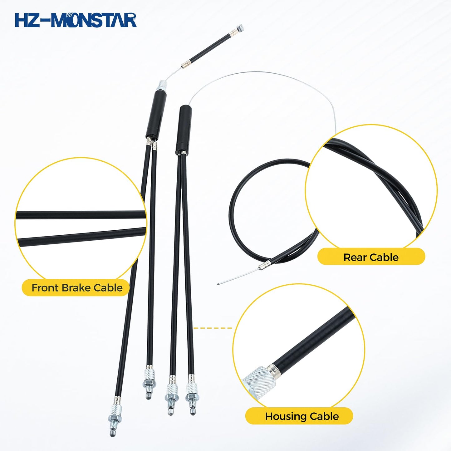 HZ-MONSTAR BMX Bike Gyro Brake Cables Front + Rear (Upper + Lower) with Spinner Rotor Full Kit, Brake Cable and Housing, BMX Bicycle Brake Lines Set Replacement for Gyro Systems and 20" Bikes