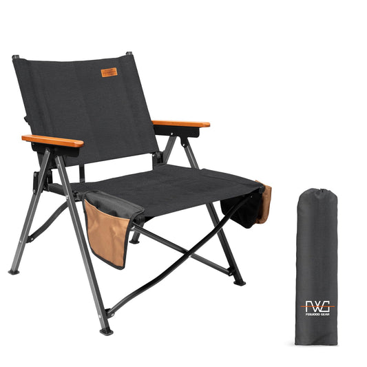 FEIWOOD GEAR Folding Camping Chair, Lightweight Portable Chair Wood Armrest with Side Pockets, Cup Holder for Camping, Picnic, Concert, Beach, Fishing, Outdoor