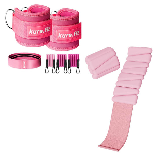 kure.fit Wrist & Ankle Weights (Pink) + Ankle Resistance Bands Cuffs (Pink) Bundle