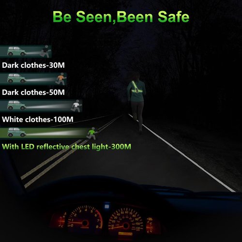 Running Lights for Runners - True 800 Lumen LED Chest Light, Night Running, Adjustable Beam, Yellow Reflective Gear, 4-8h USE TIME