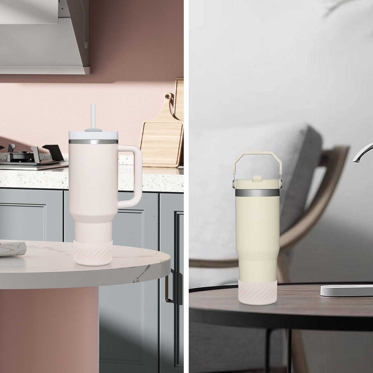 Affute Protective Silicone Boot for Stanley Quencher H2.0 40 oz & IceFlow Flip 20 oz 30 oz and hydroflask 12-24 oz, Anti-Slip Bottle Bottom Sleeve Cover (Rose Quartz)