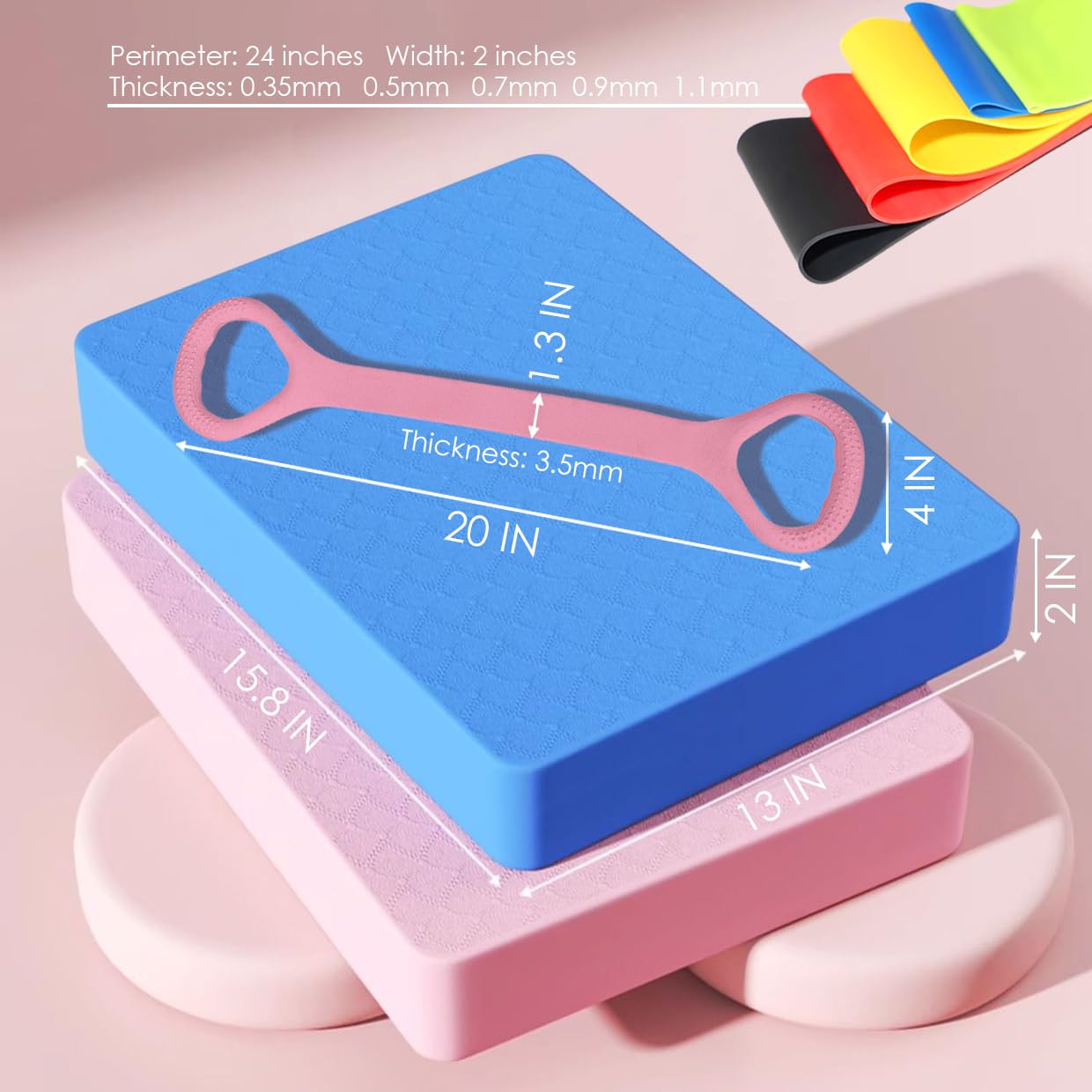 Thickened balance pad,Figure 8 Fitness Exercise Band,Loop Resistance Bands Fitness Yoga Set for Men and Women in home,Anti Slip Foam Yoga Kneeling cushion (Multi)